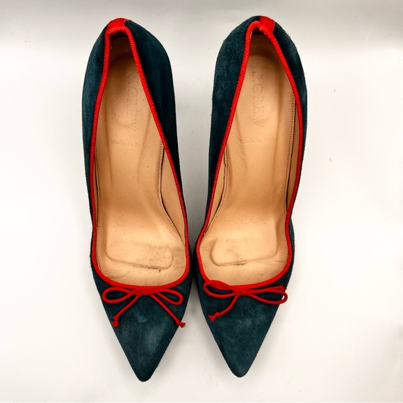 J CREW SUEDE PUMPS WITH BRIGHT ORANGE / PINK CONTRAST TRIM - Picture 2 of 14